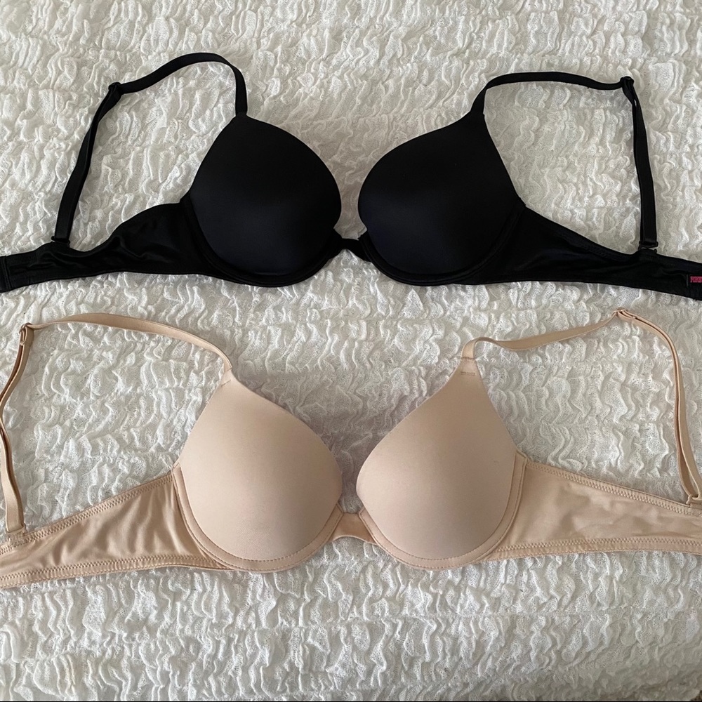 VS PINK push up bra bundle black/beige